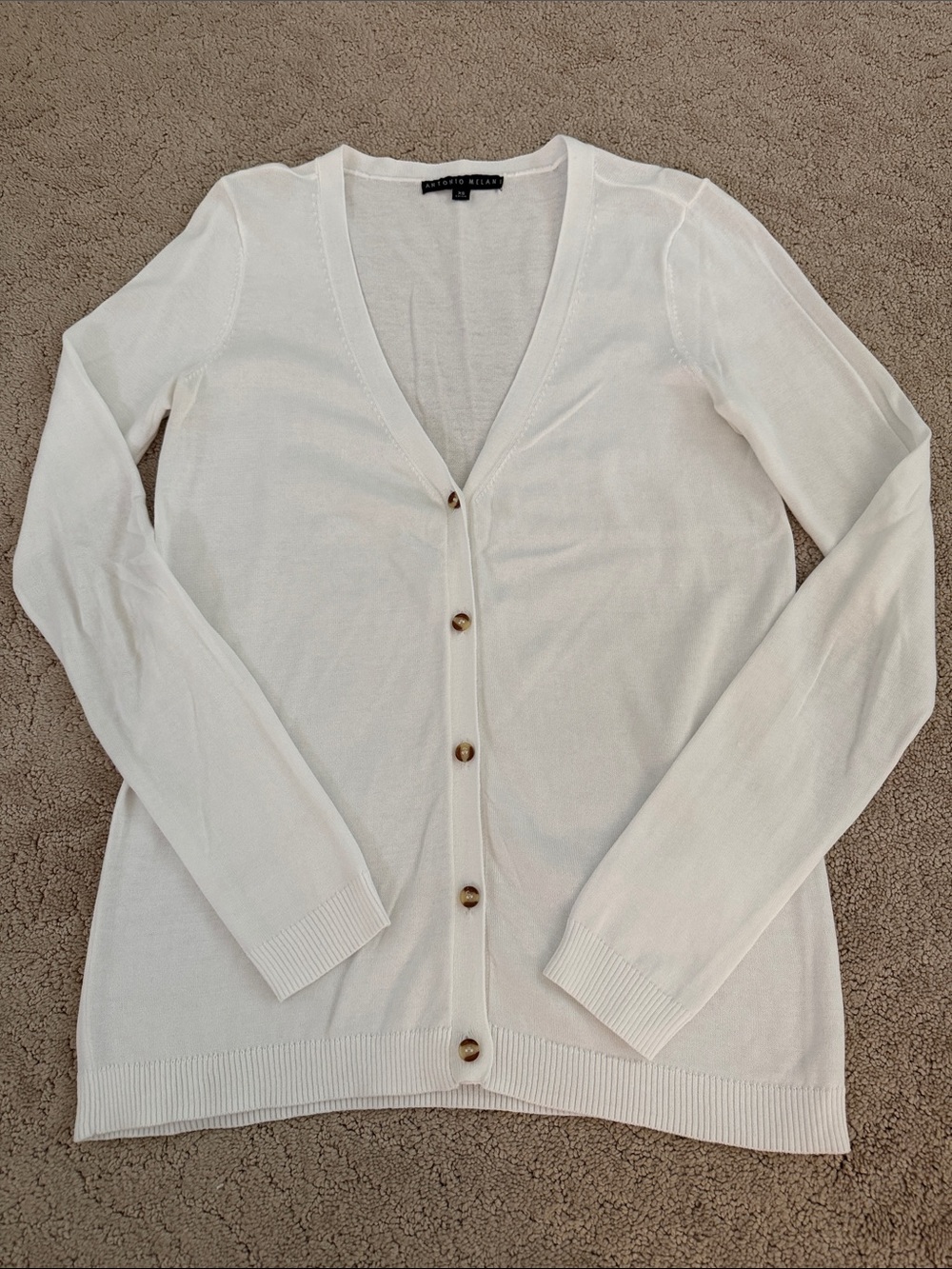 Antonio Melani White Button-Front V-Neck Cardigan Sweater